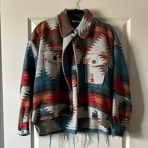 LA MIEL Women's Aztec Pattern Jacket - Red, Teal, Gray